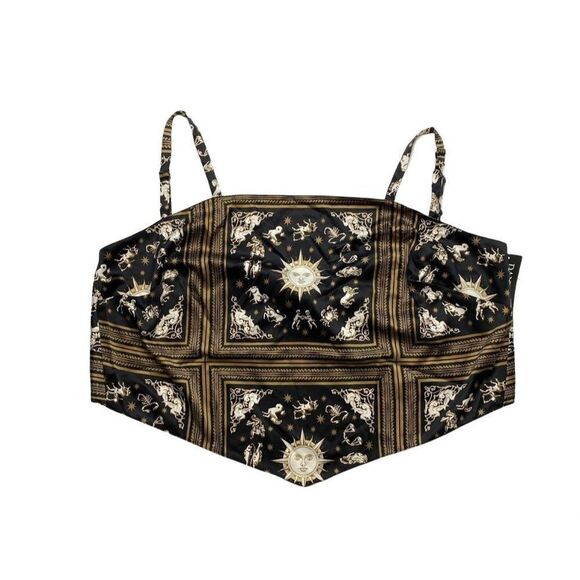 Danielle Bernstein Cami‎ Tank Top 16W 1X Black White Gold Astrology Tie-Back NEW - Picture 3 of 9